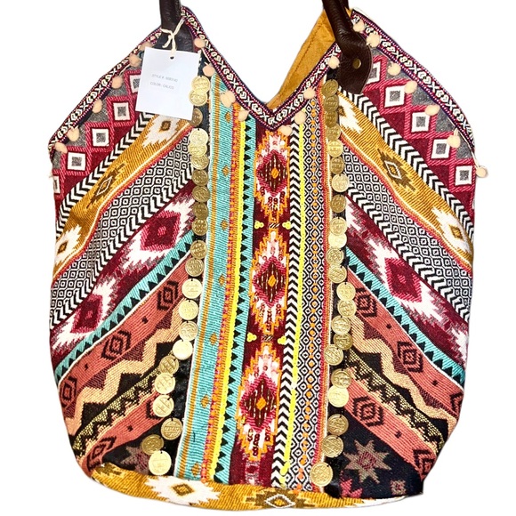 Bohemian Dreams Artisan Patchwork Leather Bucket Tote Bag - Picture 7 of 14